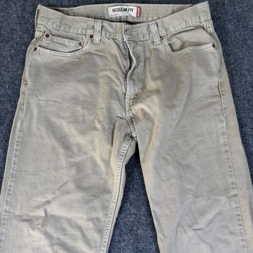 Levis 505 Regular Fit Khaki Tan Denim Jeans Mens 36x32 Straight Leg Cotton Pants